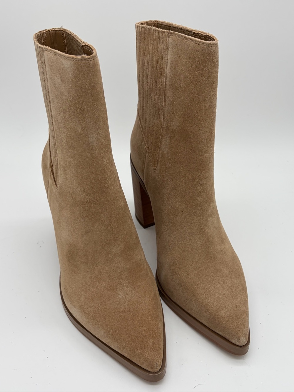 Jessica Simpson Taupe Suede Pointed Toe Block Heel Ankle Booties